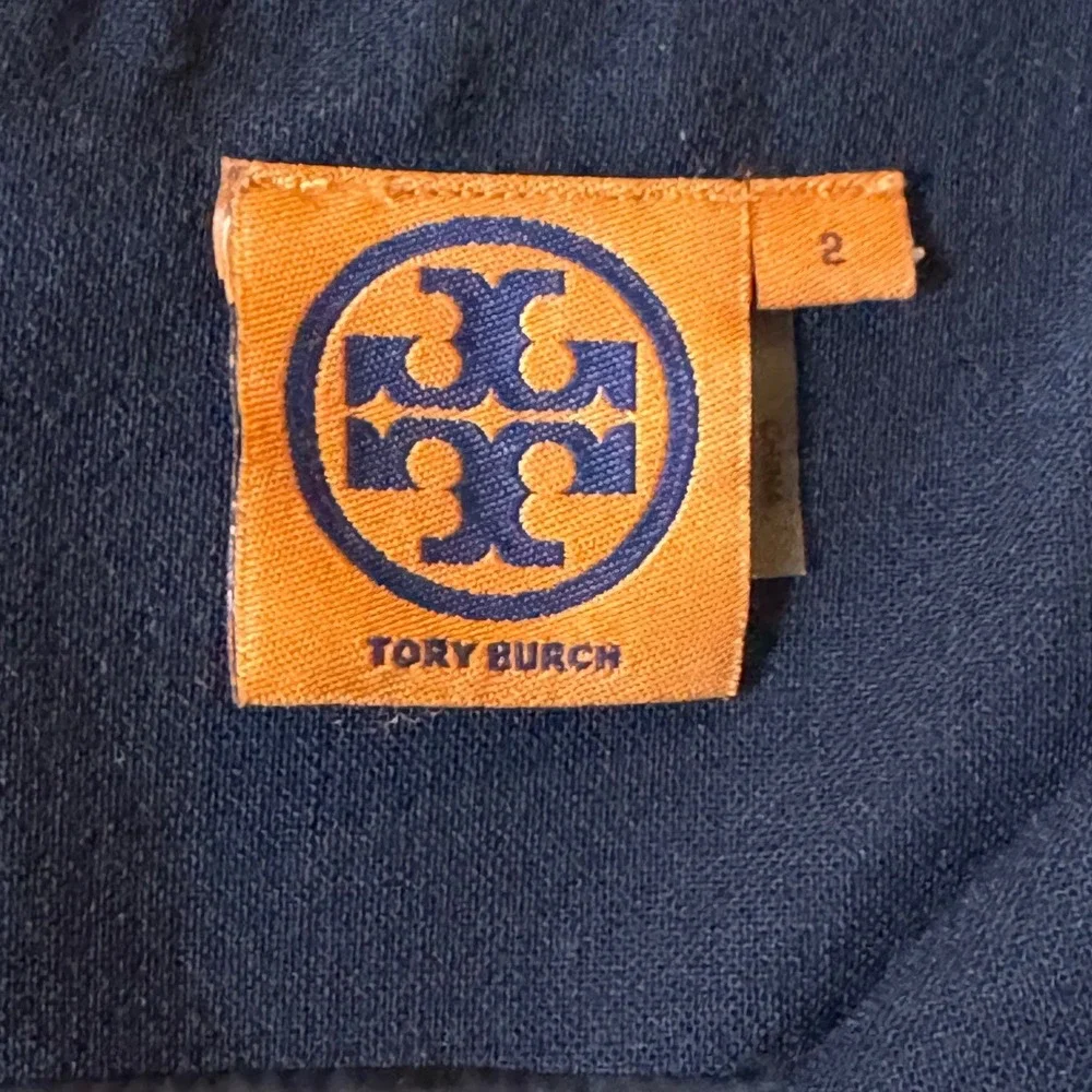 Tory Burch Ola Shift Dress Womens 2 Navy Blue Wool Blend Keyhole Career Workwear